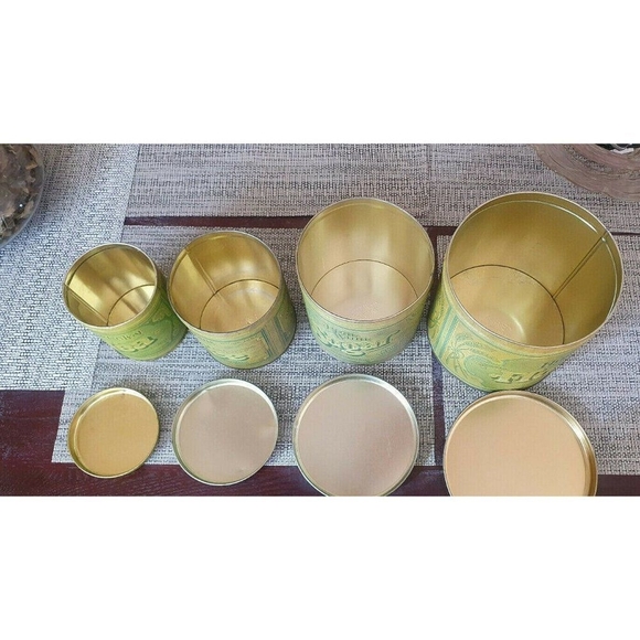 4 Pc Vintage Fluffy Brite White Sunshine Golden Leaf Tins Flour Sugar Coffee Tea - Picture 5 of 6